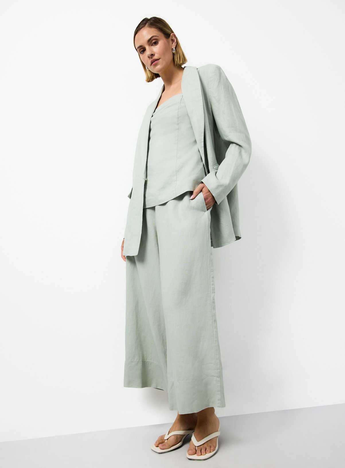 Pale Green Linen Longline Blazer 16 - Image 2 thumbnail
